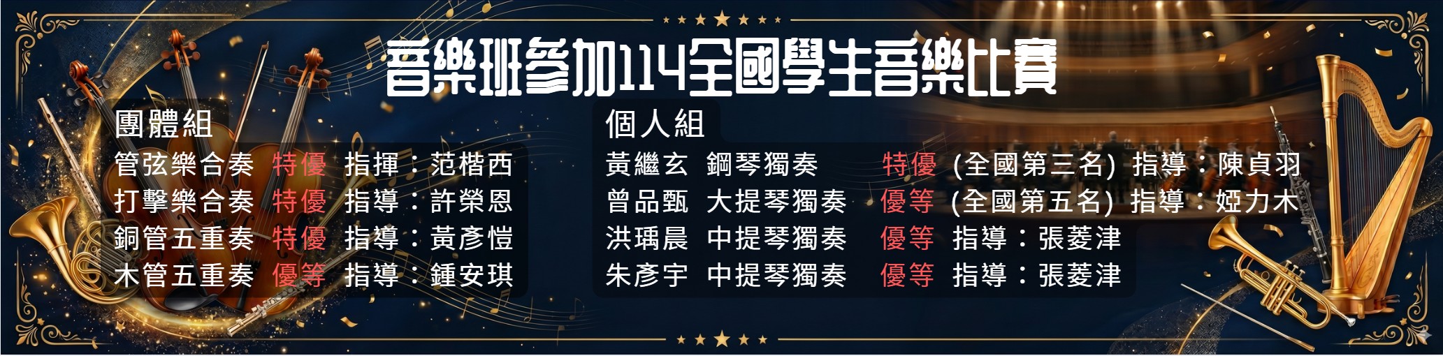 114全國學生音樂比賽榮譽榜